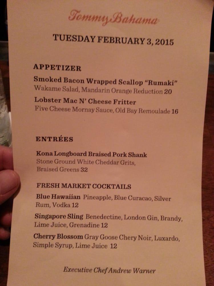 Menu At Tommy Bahama Restaurant, Bar & Store, Scottsdale