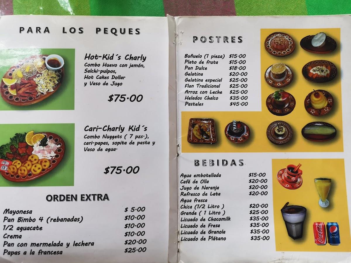 Carta del restaurante COCINA CHARLY, Ciudad López Mateos, Calz Coltongo 94