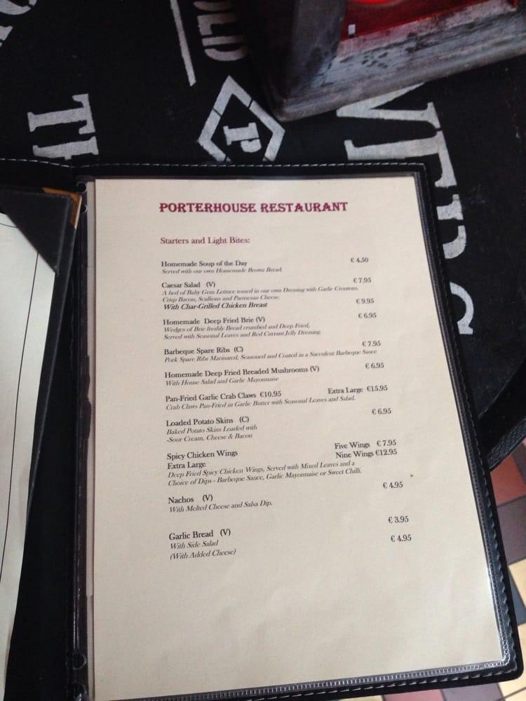 Menu at Porterhouse pub & bar, Killarney