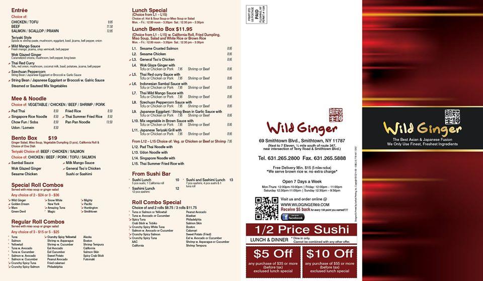 Menu at Wildginger Smithtown restaurant, Smithtown