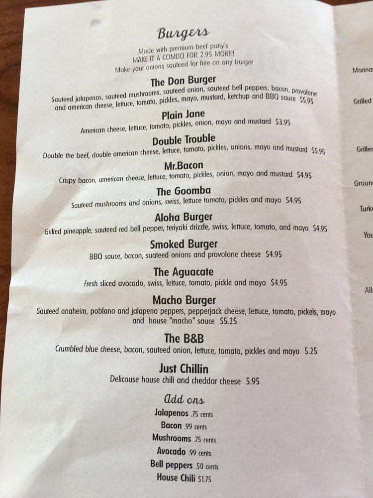 Menu at Don Burger restaurant, Garland