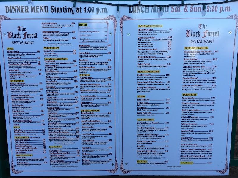 Menu at Black Forest Steak & Schnitzel House restaurant, Harrison Hot