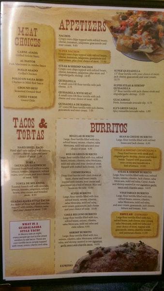 Menu at Pancho Villa Mexican Grill restaurant, Lincoln