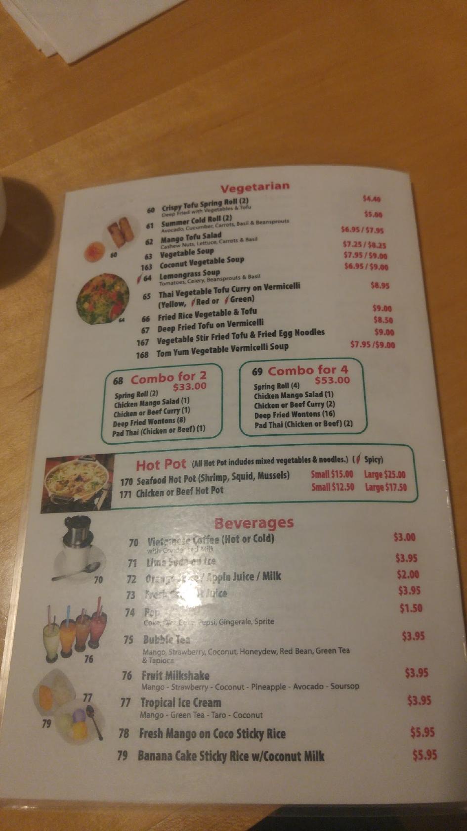 Menu at Sweet Chili VietThai Pho Noodle House restaurant, Orangeville