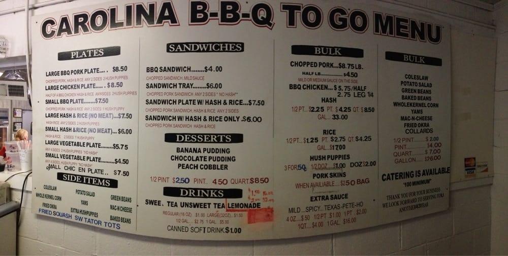 Menu at Carolina BarBQue, New Ellenton