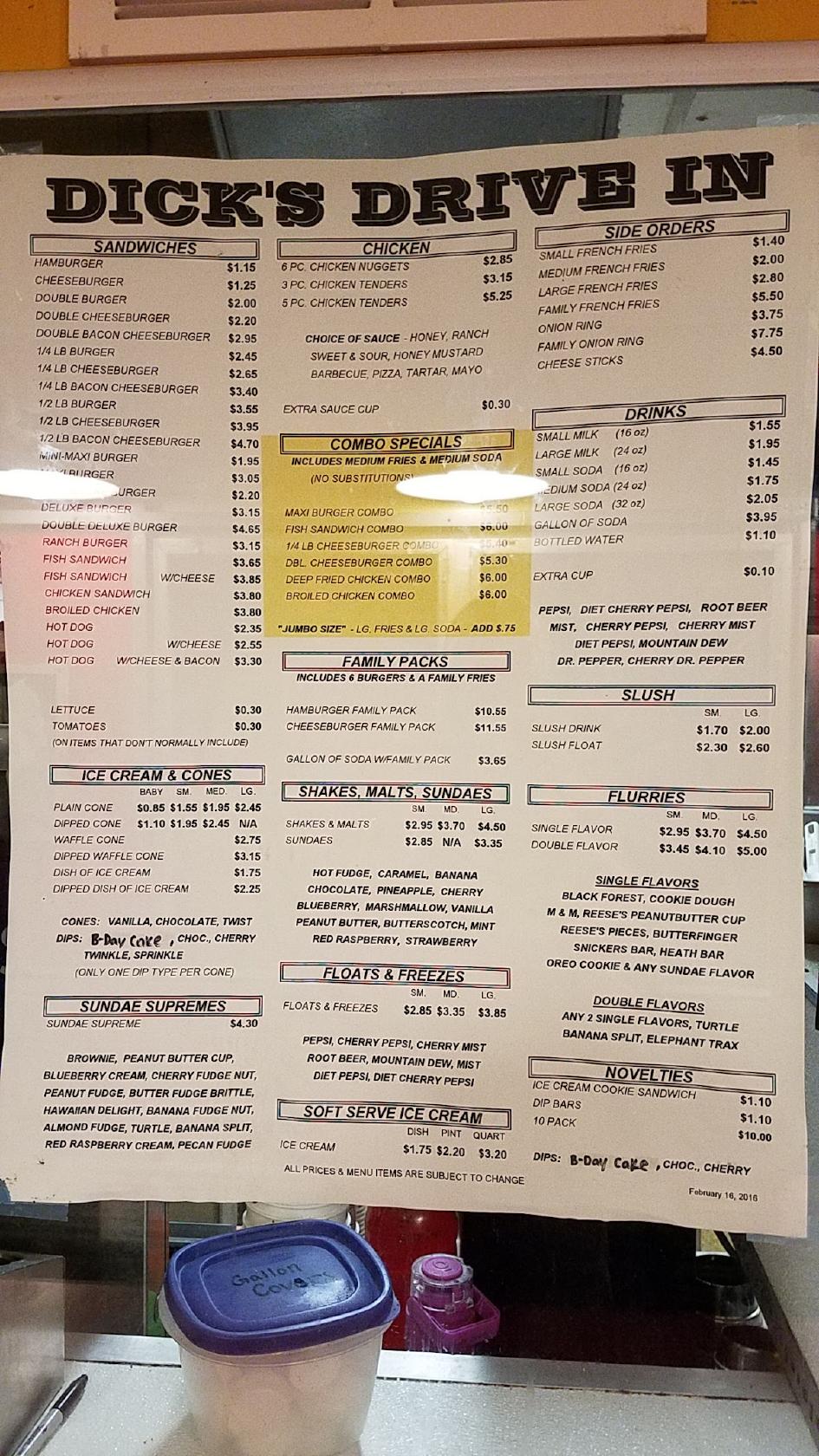 Menu At Dicks Drive In Fast Food Kaukauna