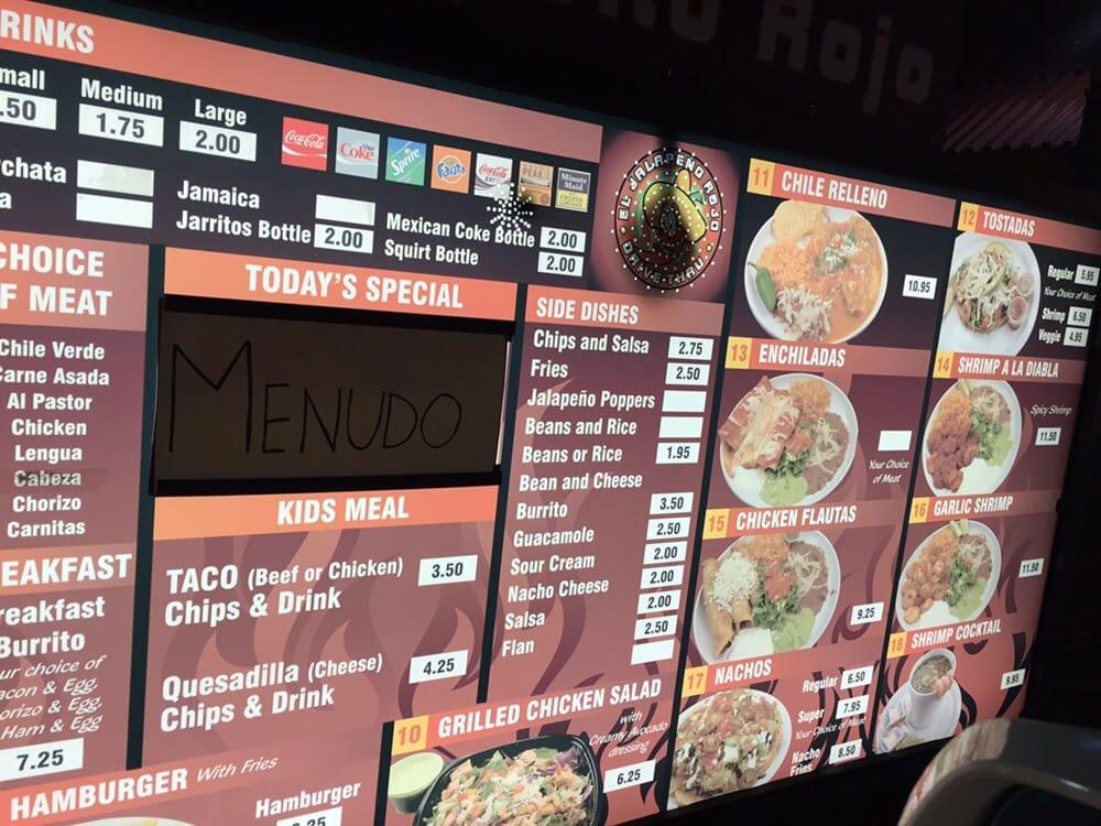 Menu at El Jalapeno Rojo restaurant, San Jose