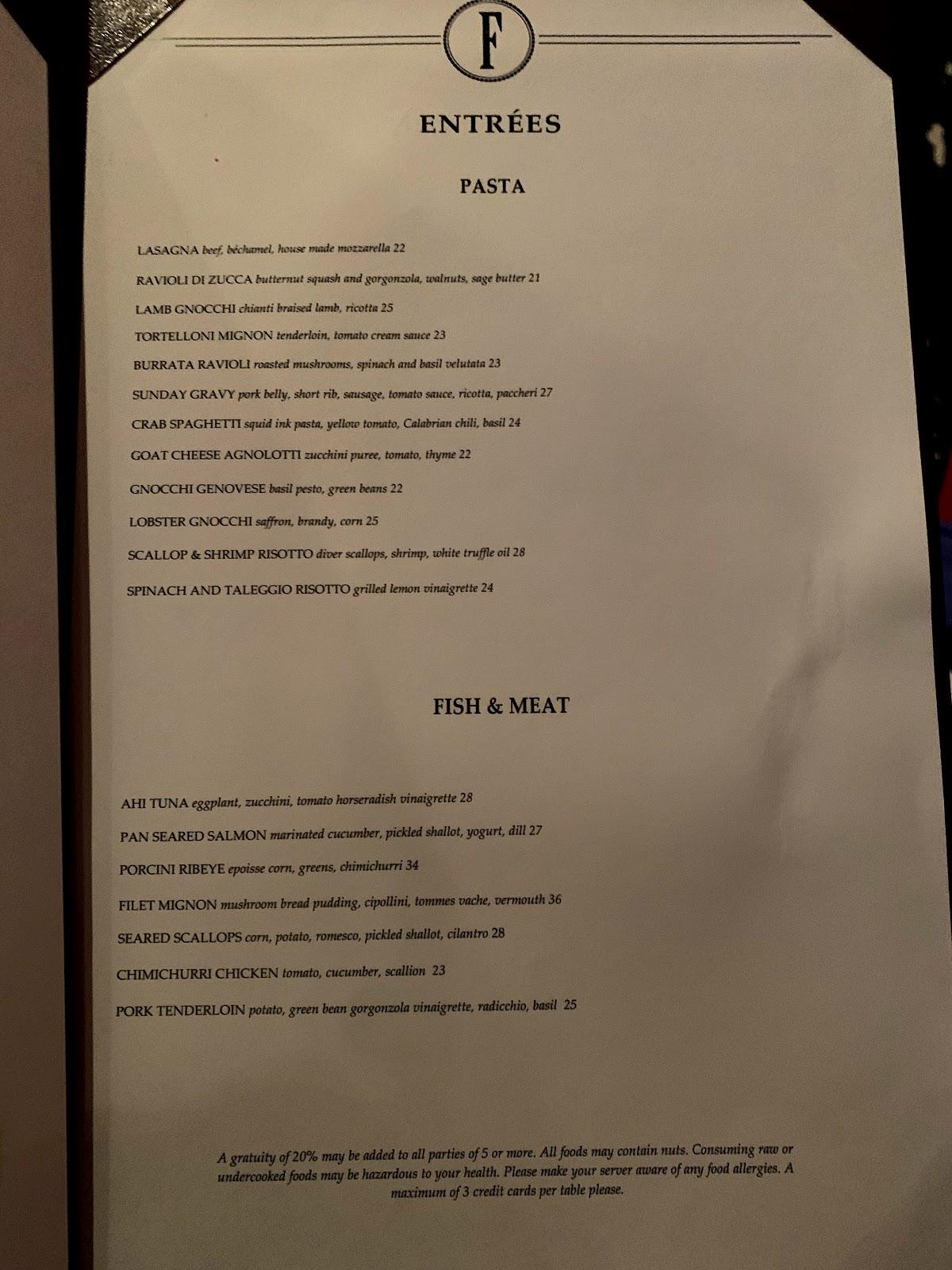 Menu at Floriana Wilmington pub & bar, Wilmington