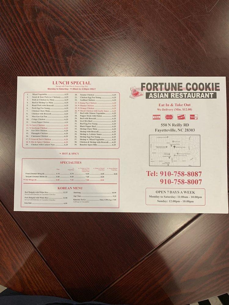 Menu at Fortune Cookie Asian Restaurant, Fayetteville