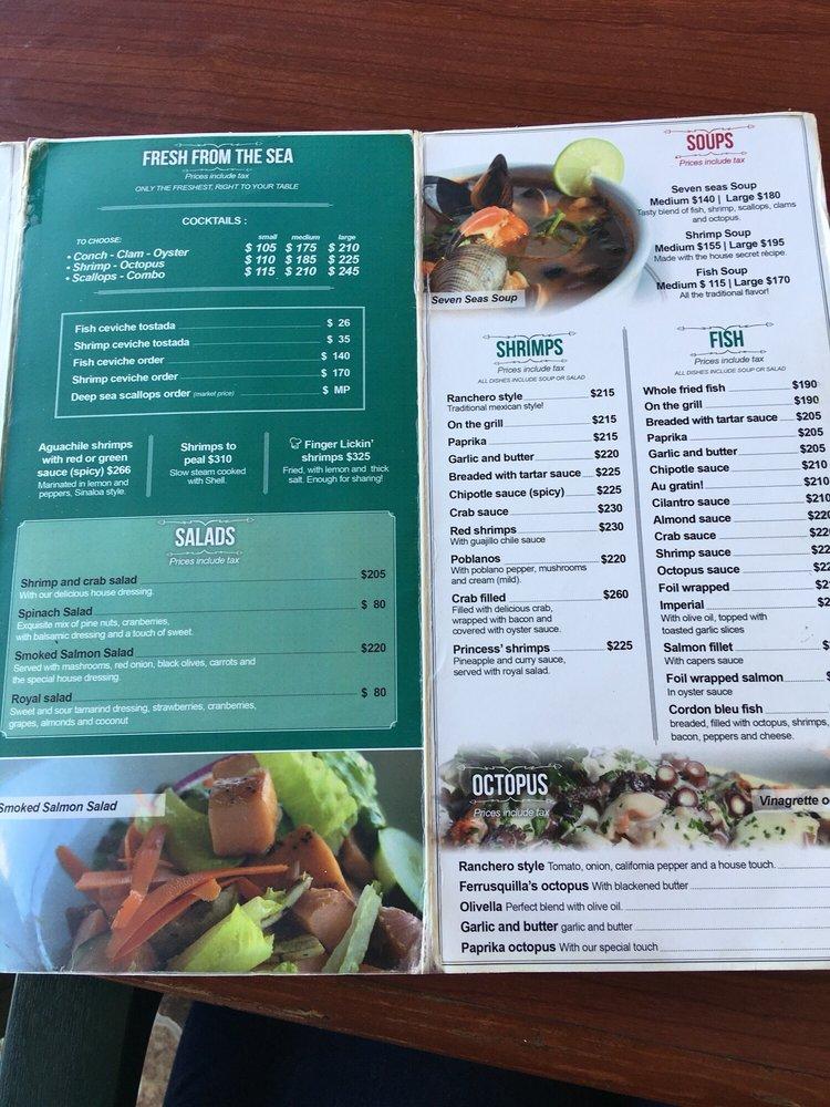Carta del restaurante Mahi Mahi, Ensenada, P.º Miguel Hidalgo y Costilla 33