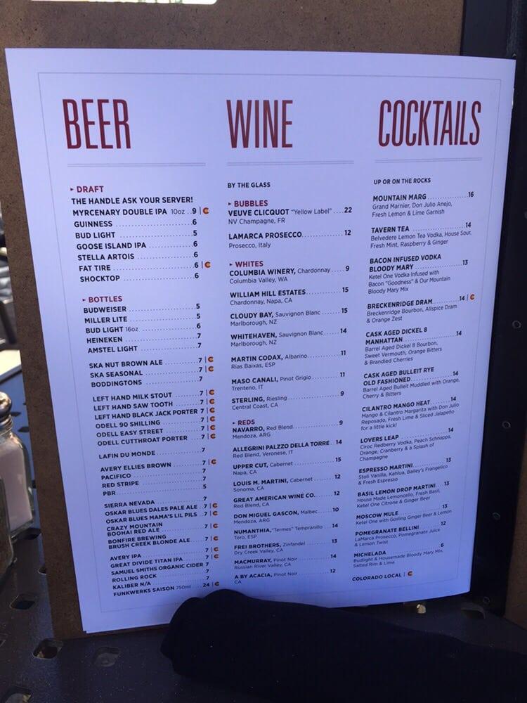 Menu at Tavern On The Square pub & bar, Vail