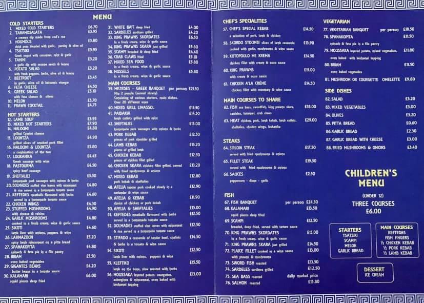 Menu at Limassol Restaurant, St Helens