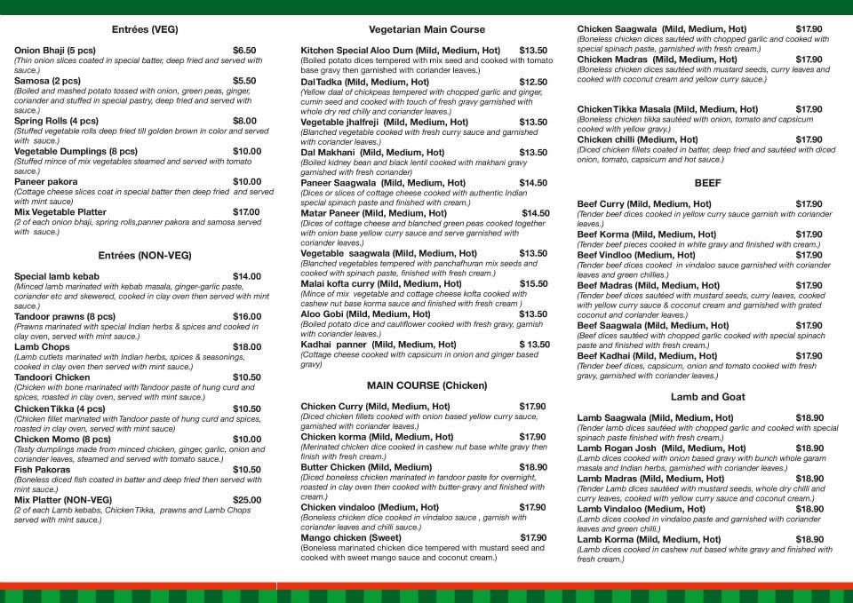 Menu at Spicy Flavours Indian Restaurant, Falcon