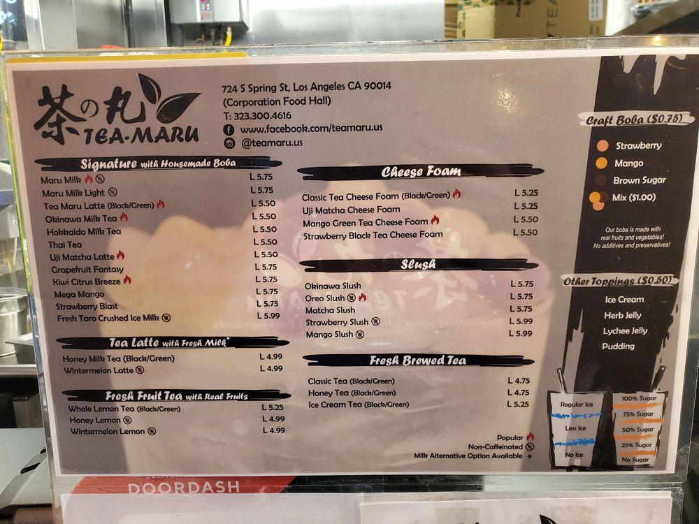 Menu at Tea Maru Housemade Boba desserts, Los Angeles