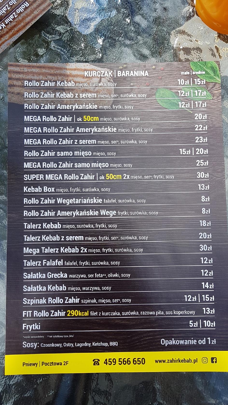 Menu At Zahir Kebab Pniewy