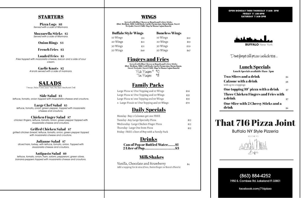 Menu at That 716 Pizza Joint pizzeria, Lakeland