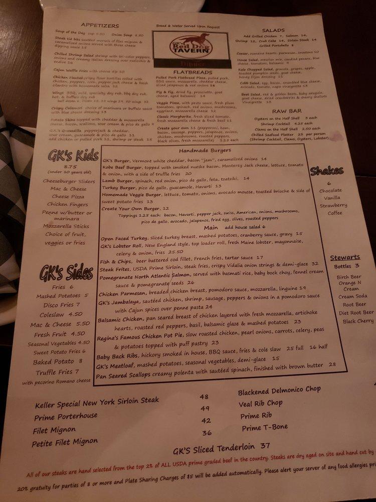 Menu at GK's Red Dog Tavern restaurant, Morristown