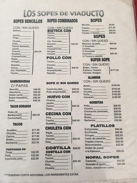 Carta Del Restaurante LOS SOPES DE VIADUCTO Ciudad Del M xico