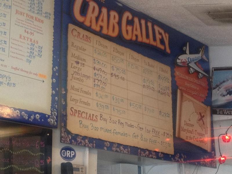 Menu at The Crab Galley (ODENTON location) restaurant, Odenton