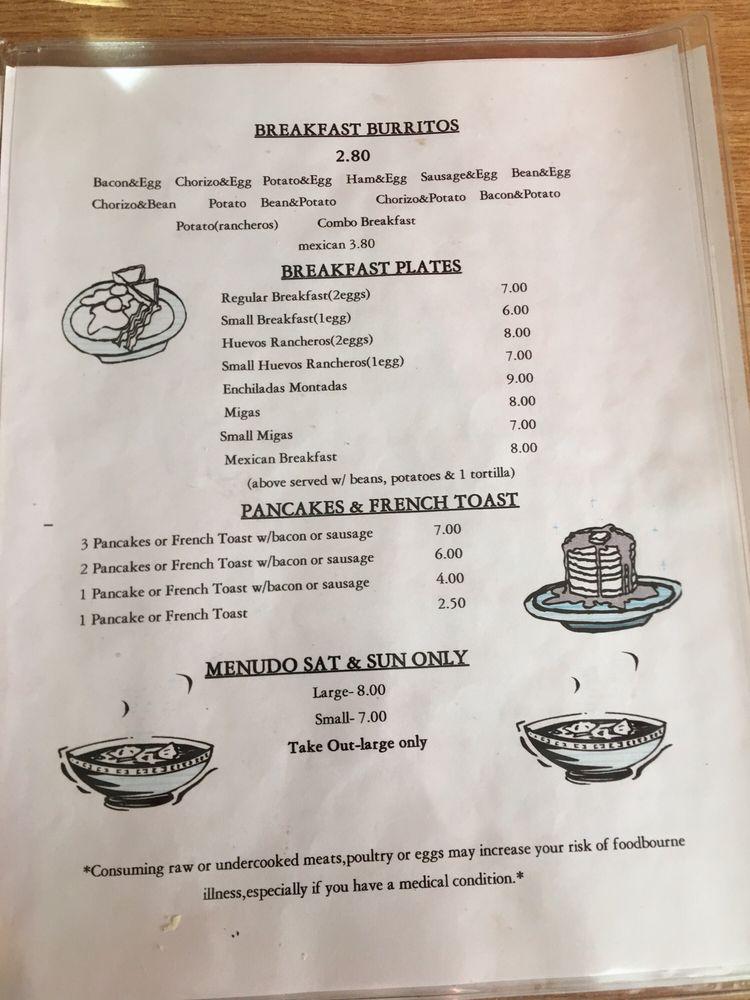 Menu at El Nopal Cafe, Big Spring