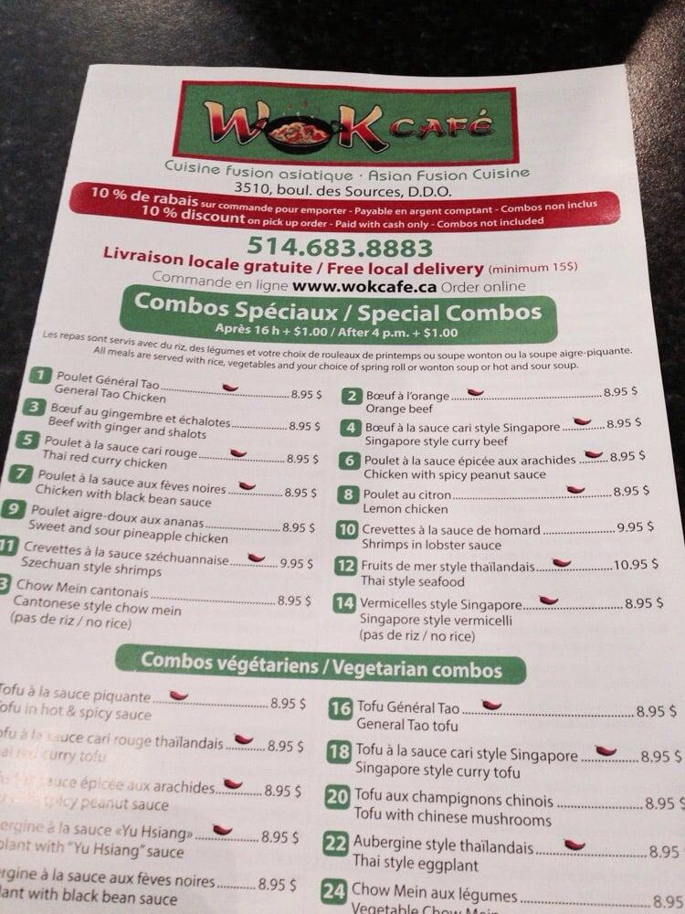Menu at wok cafe des sources, DollardDes Ormeaux