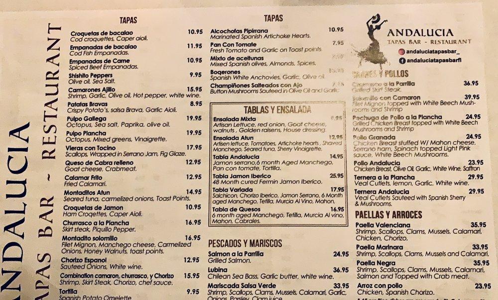 Menu at Andalucía Tapas Bar & Restaurant, Tequesta