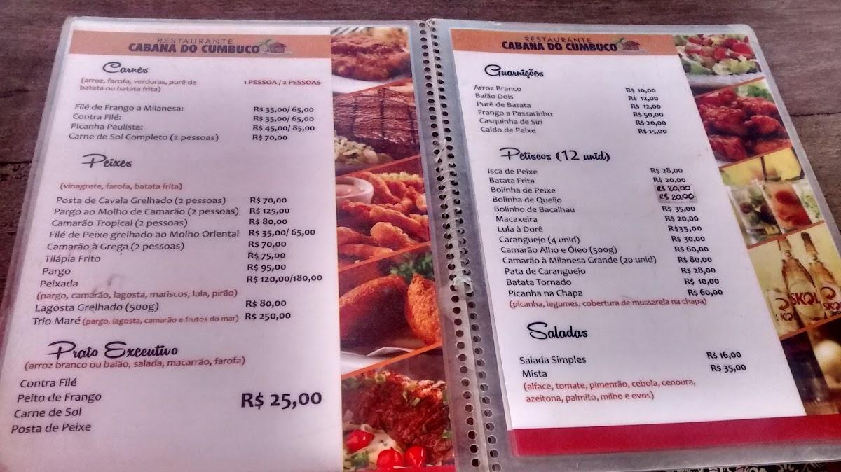 Restaurante Cabana do Cumbuco cardápio