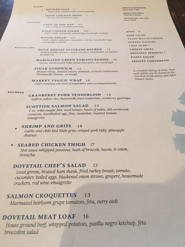 Menu at Dovetail pub & bar, Macon