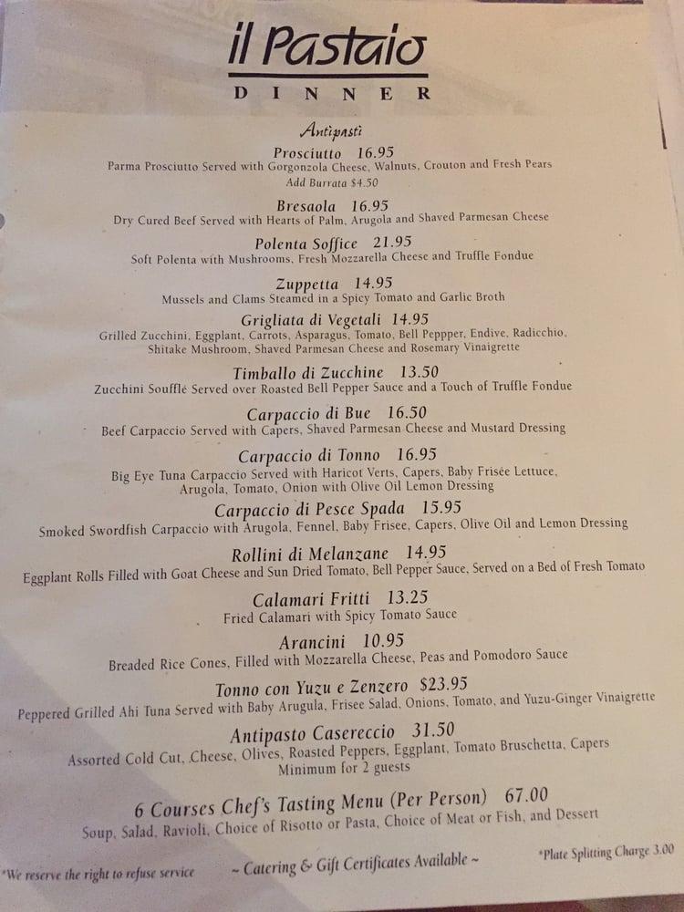 Menu at Il Pastaio restaurant, Beverly Hills