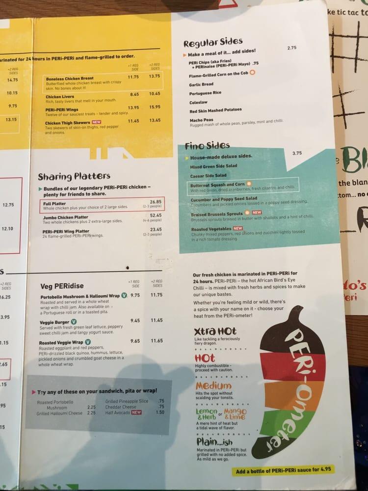 Menu at Nando's PERi-PERi restaurant, Naperville