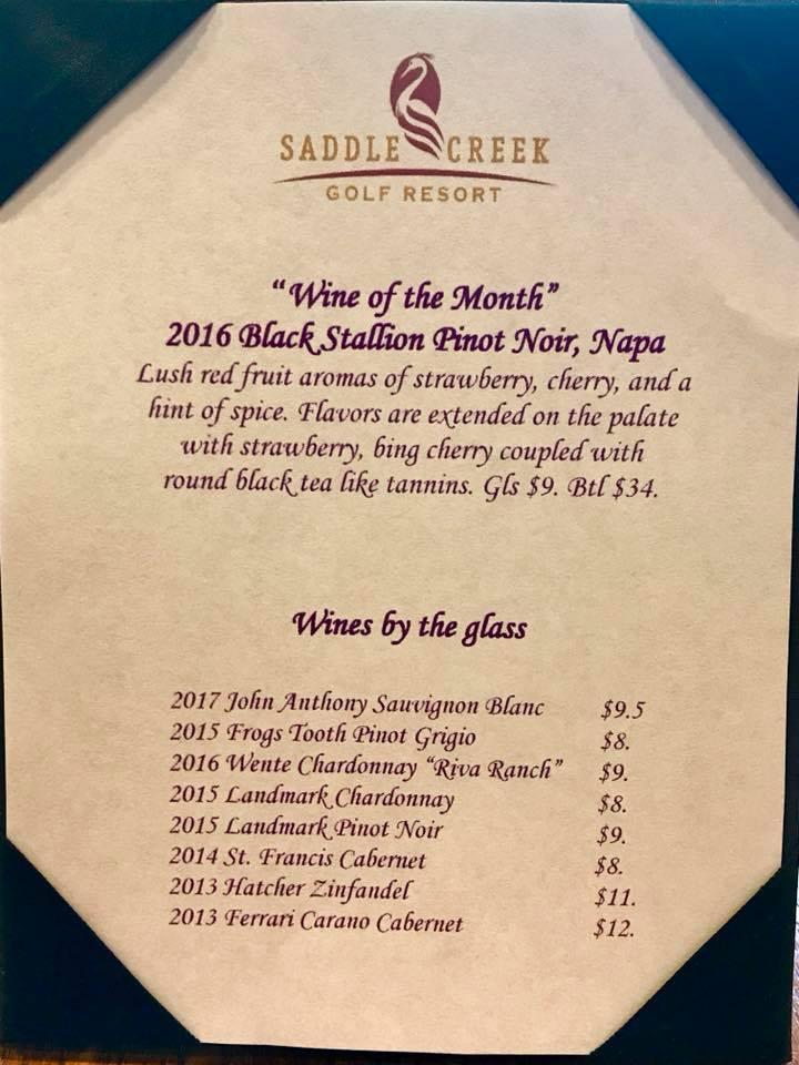 Menu at Saddle Creek Resort pub & bar, Copperopolis