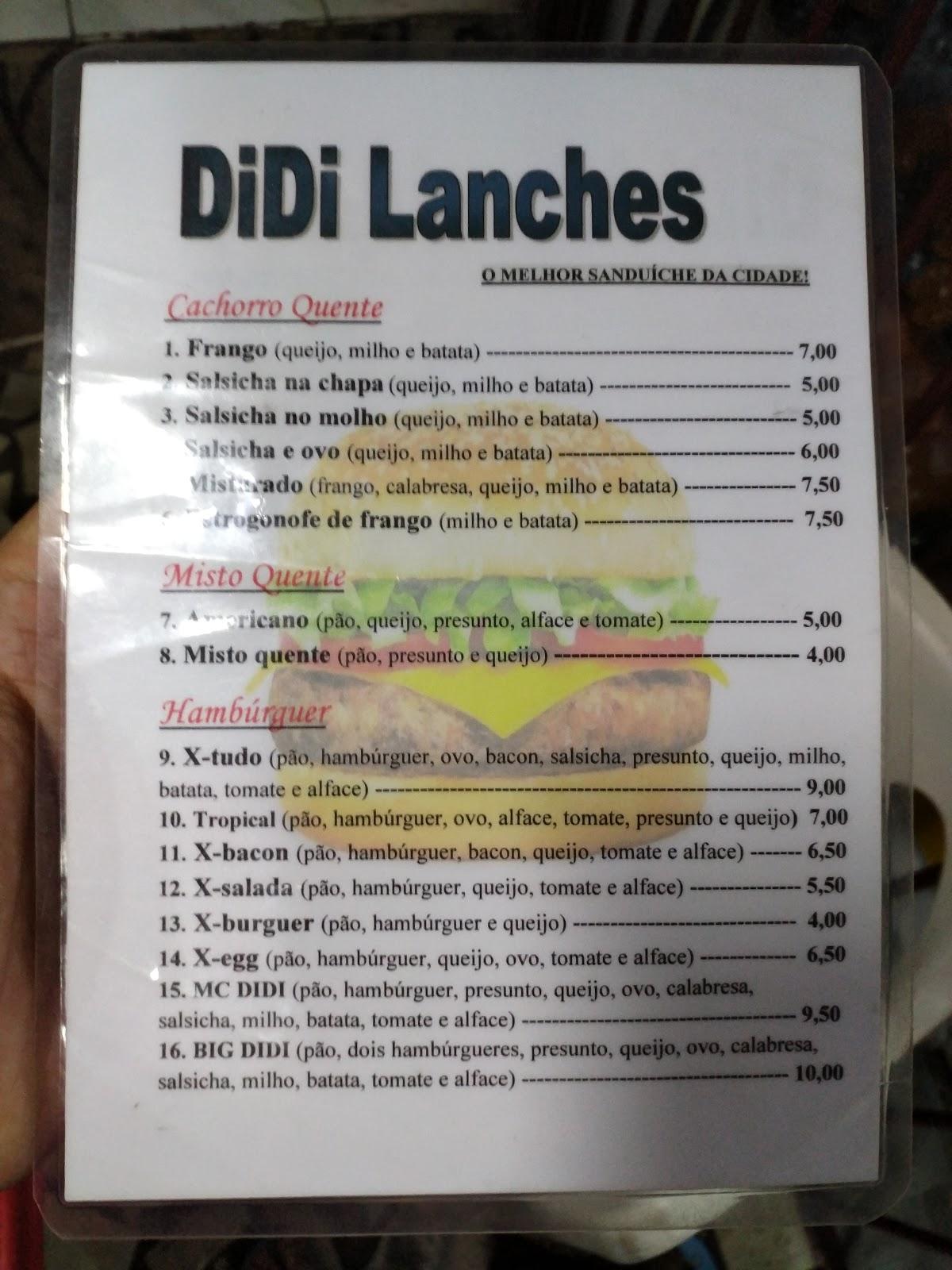 Didi Lanches cardápio