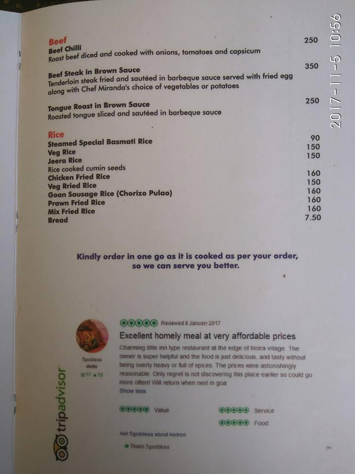 Andron Restaurant menu