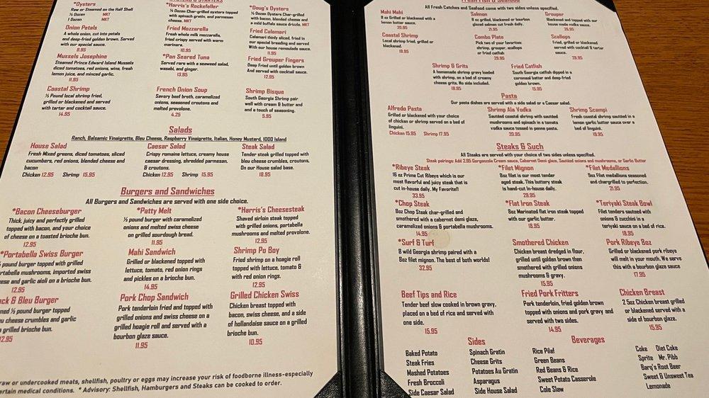Menu at Harris’s Steak & Seafood steakhouse, Brunswick