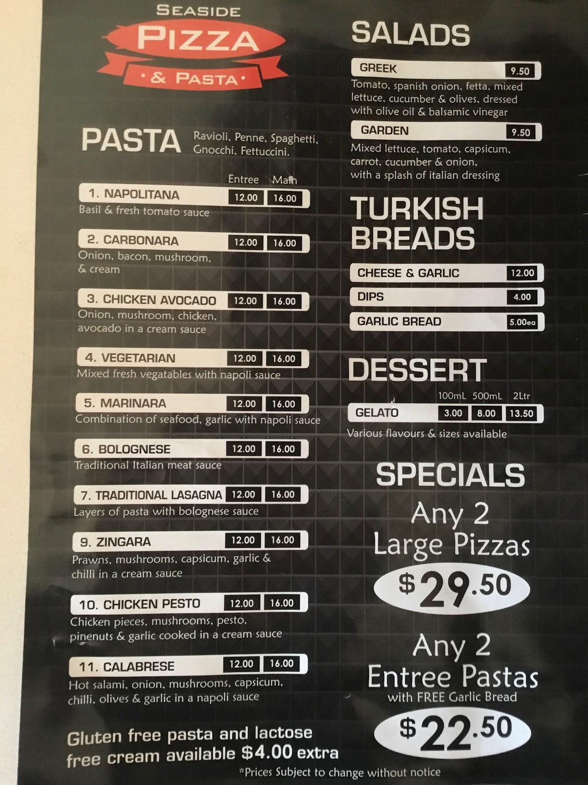 Menu at Seaside Pizza and Pasta pizzeria, Ocean Grove
