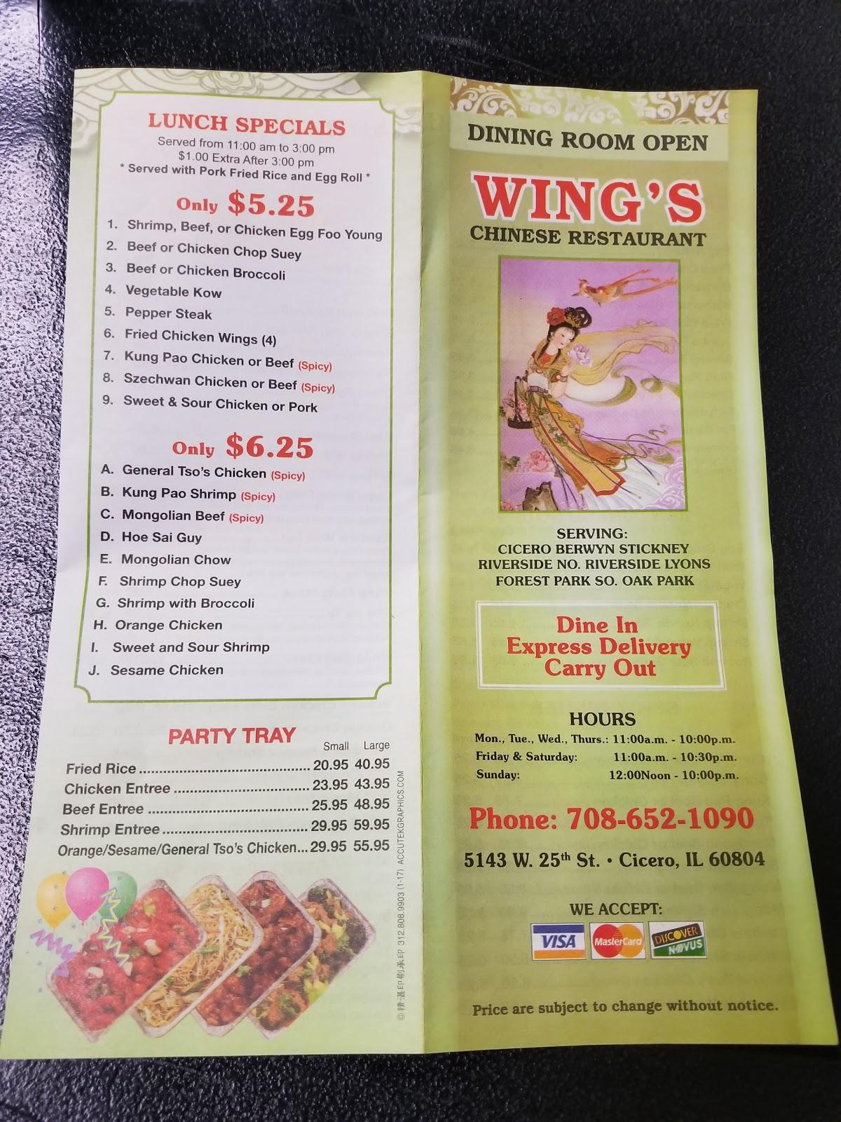 Menu at Wings Chinese Restaurant, Cicero