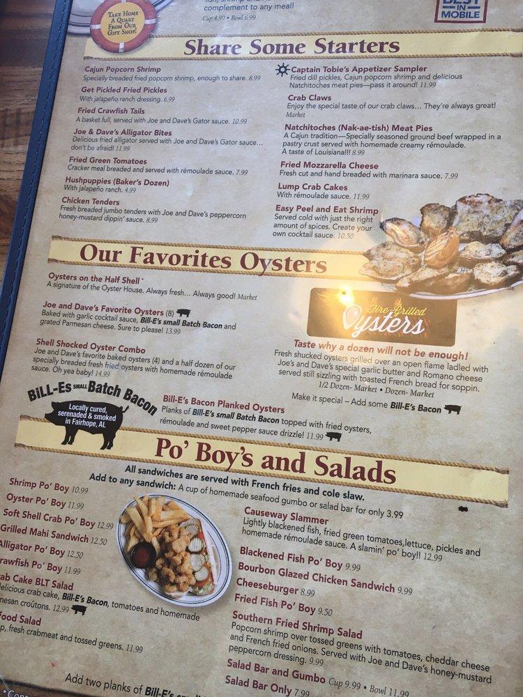 Menu at Original Oyster House restaurant, Spanish Fort