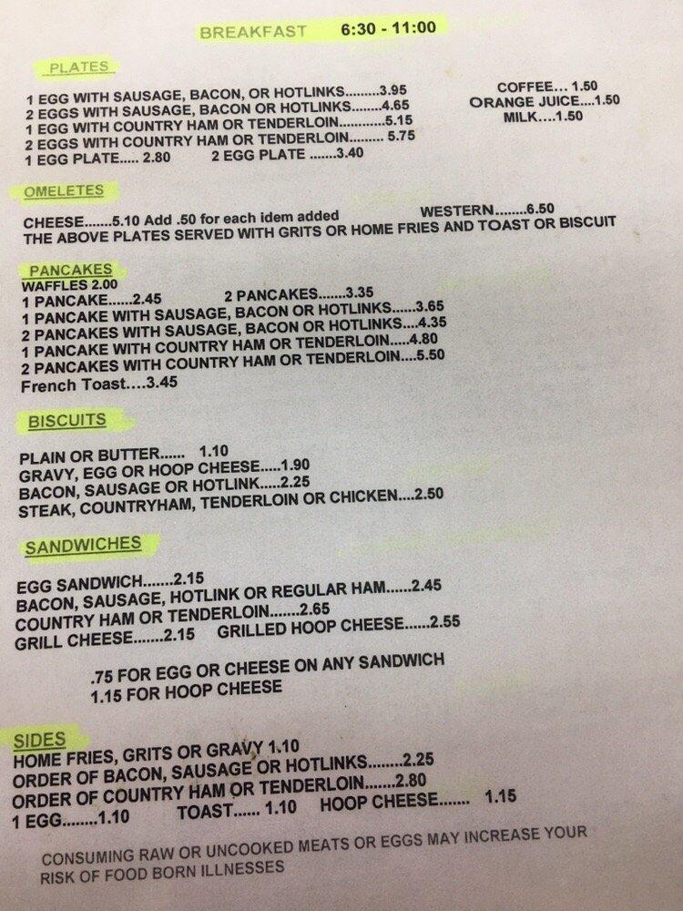 Menu at Royston Drive In restaurant, Royston
