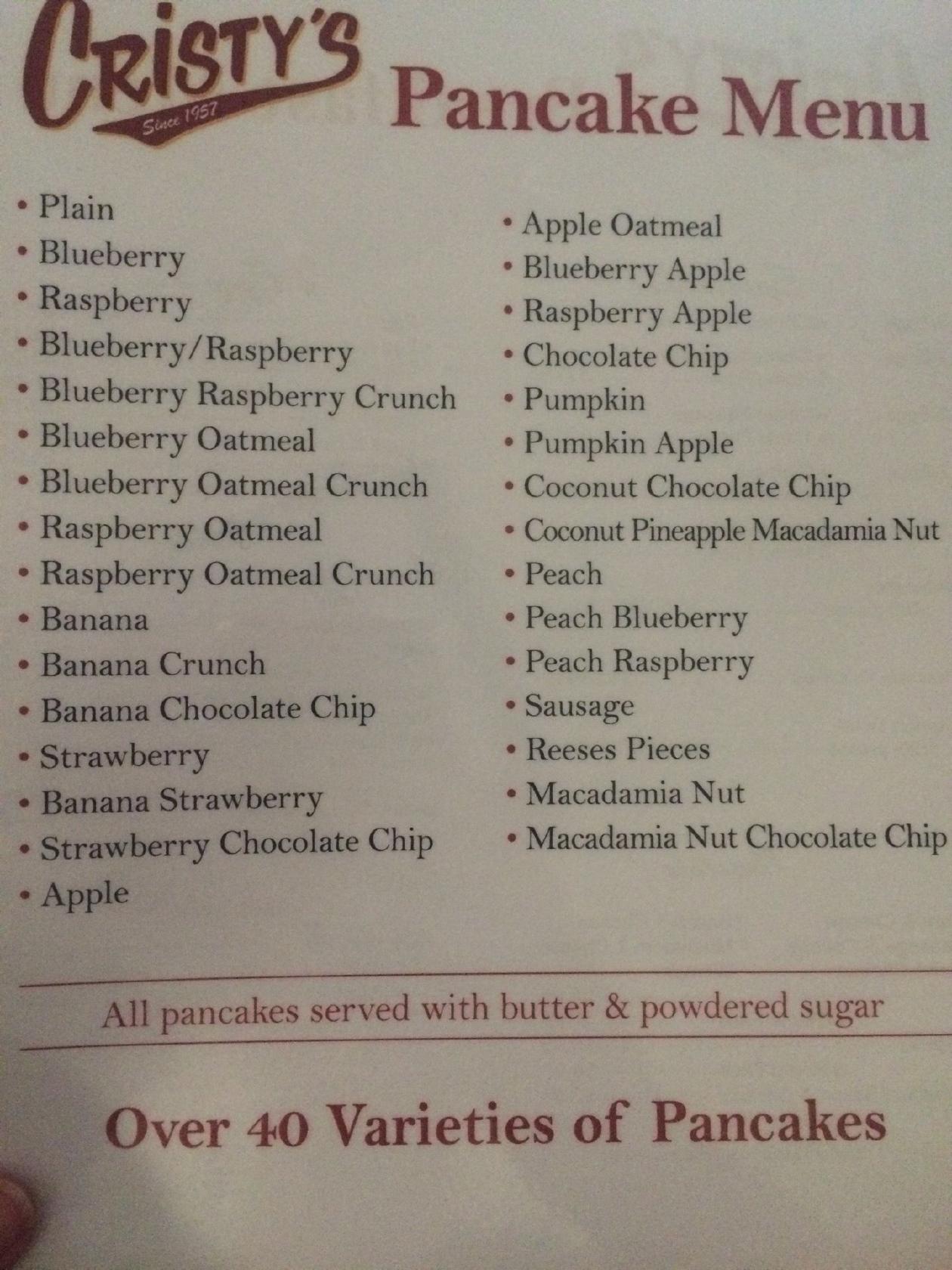 Menu at Cristy's Restaurant, Westbrook