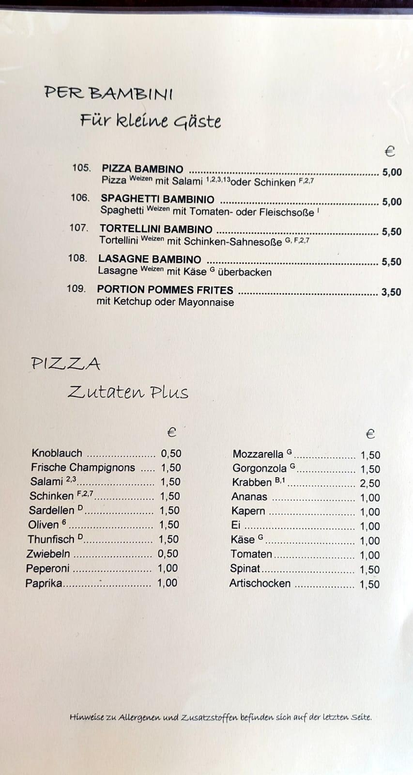 Speisekarte Von Gastst Tten Restaurant La Piazzetta Hontheim