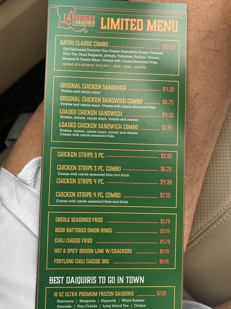 Menu at LA Burgers & Daiquiris restaurant, Houston