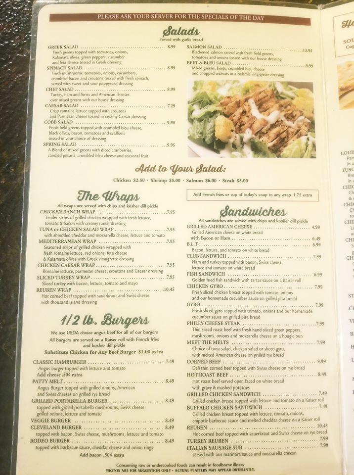 Menu at Bagley's Grill restaurant, Middleburg Heights