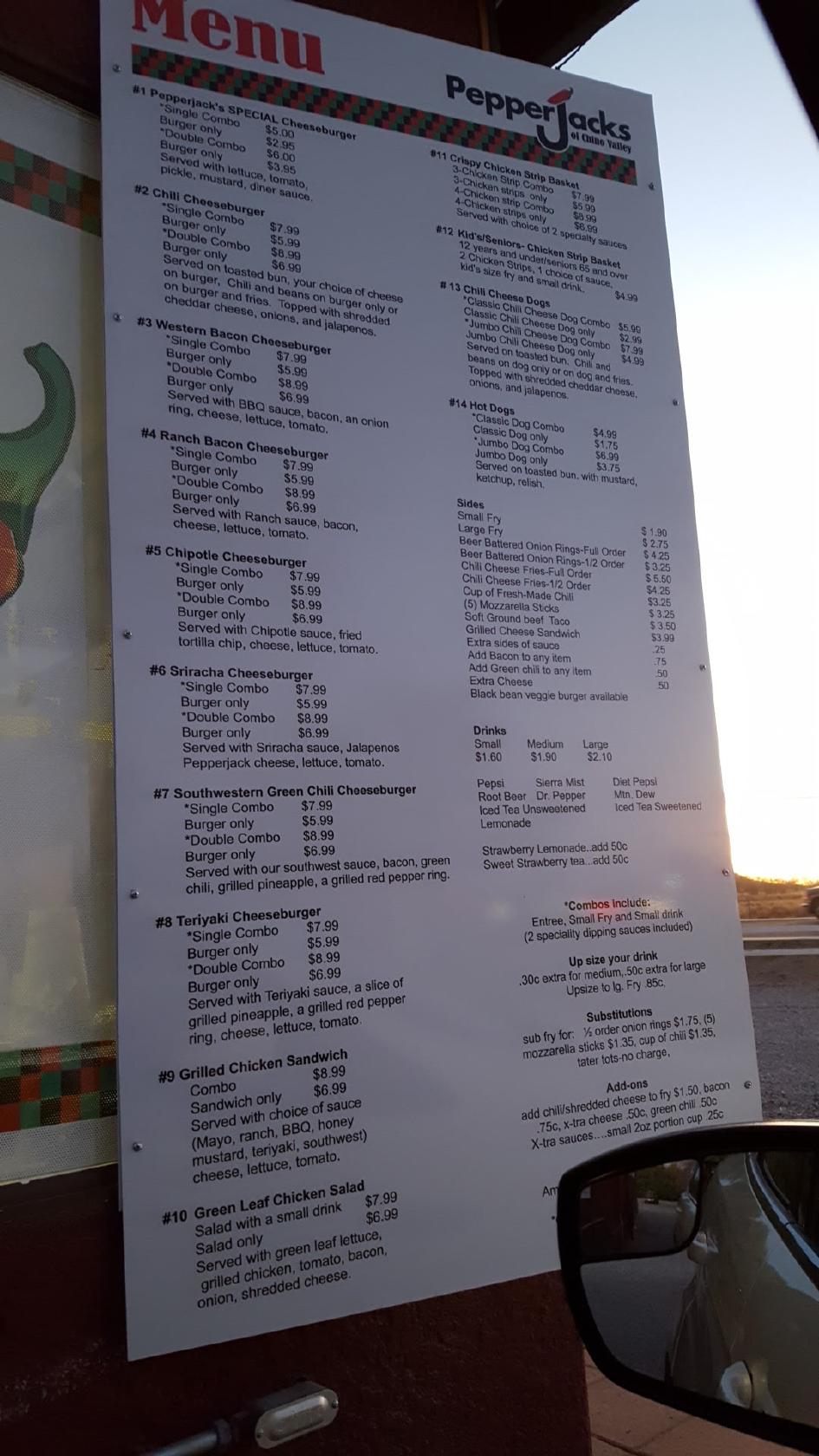 Menu at PepperJacks of Chino Valley restaurant, Chino Valley