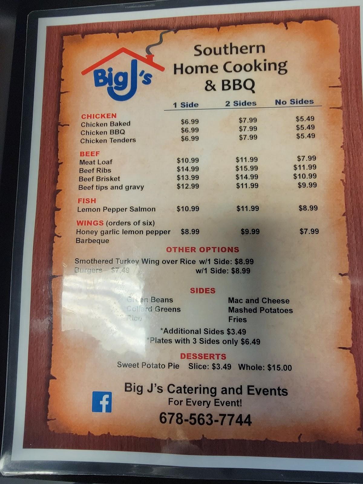 Menu at Big J's Southern Cooking & Catering BBQ, Temple