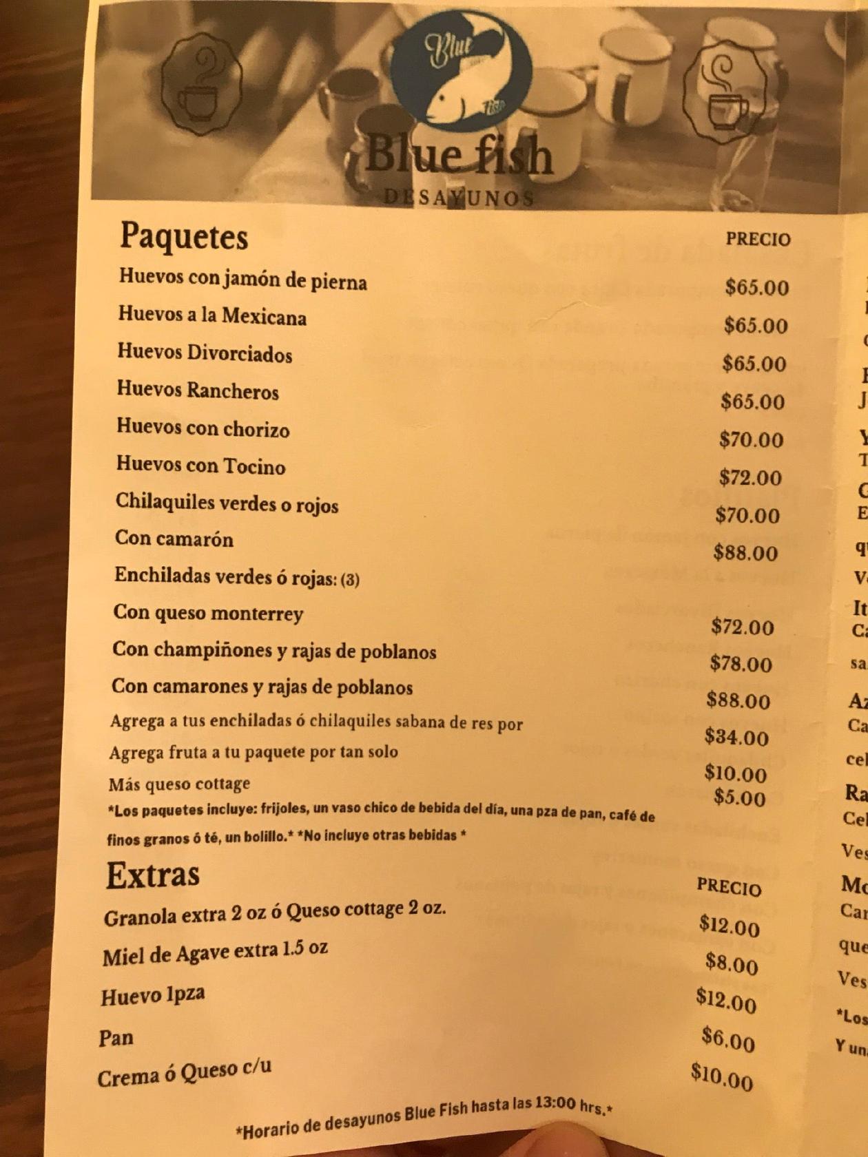 Menu at Blue Fish Restaurante, Santiago de Querétaro