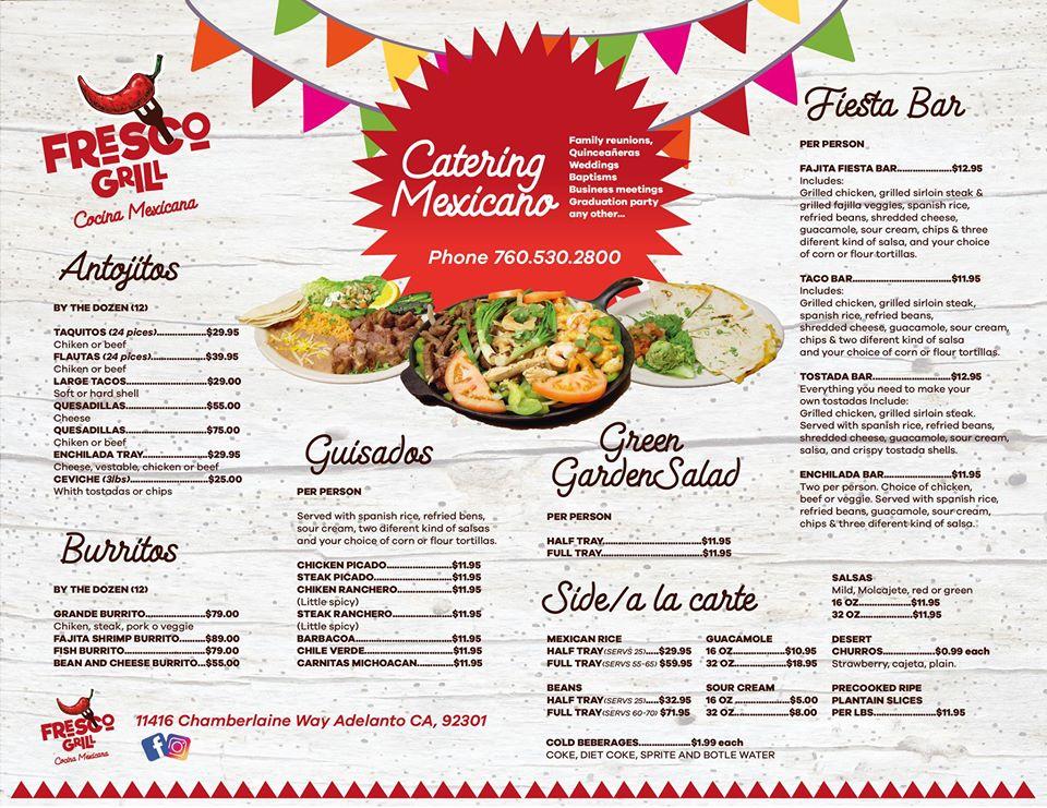 Carta de Fresco Grill Mexican Restaurant, Adelanto