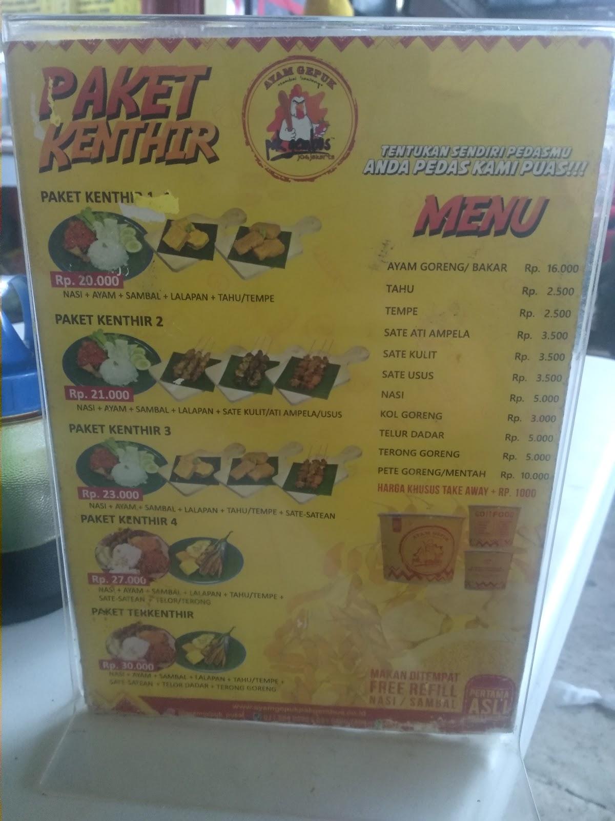 Menu At Ayam Gepuk Pak Gembus Ampera Restaurant South Jakarta