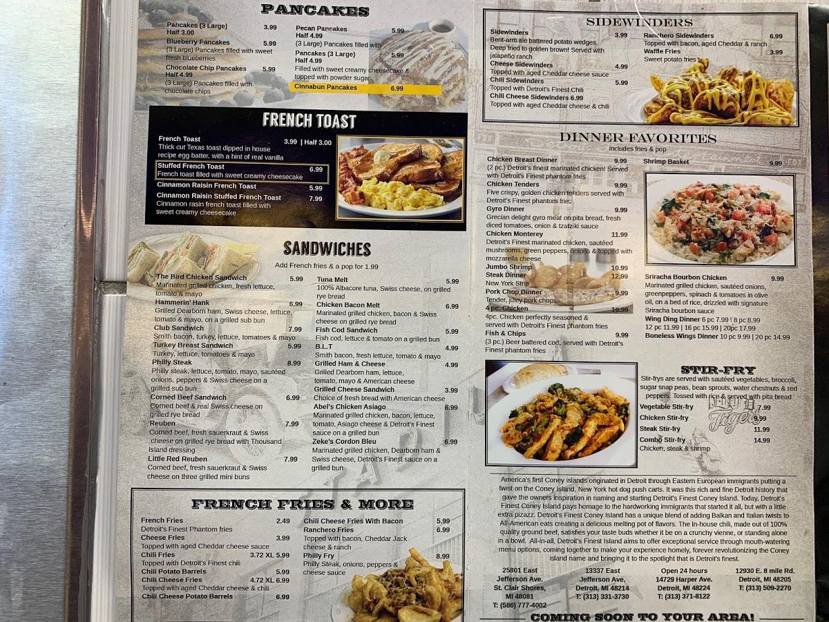 Menu at Detroits Finest Coney Island. restaurant, Detroit, E 8 Mile Rd
