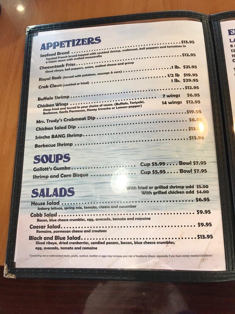 Menu at Gollott's Fresh Catch Seafood restaurant, Biloxi
