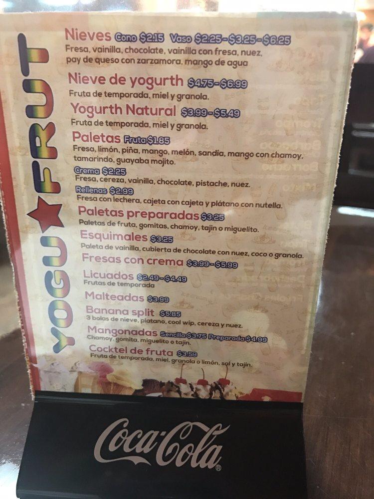 Menu at La Villa Taqueria y Yogufrut restaurant, Brownsville